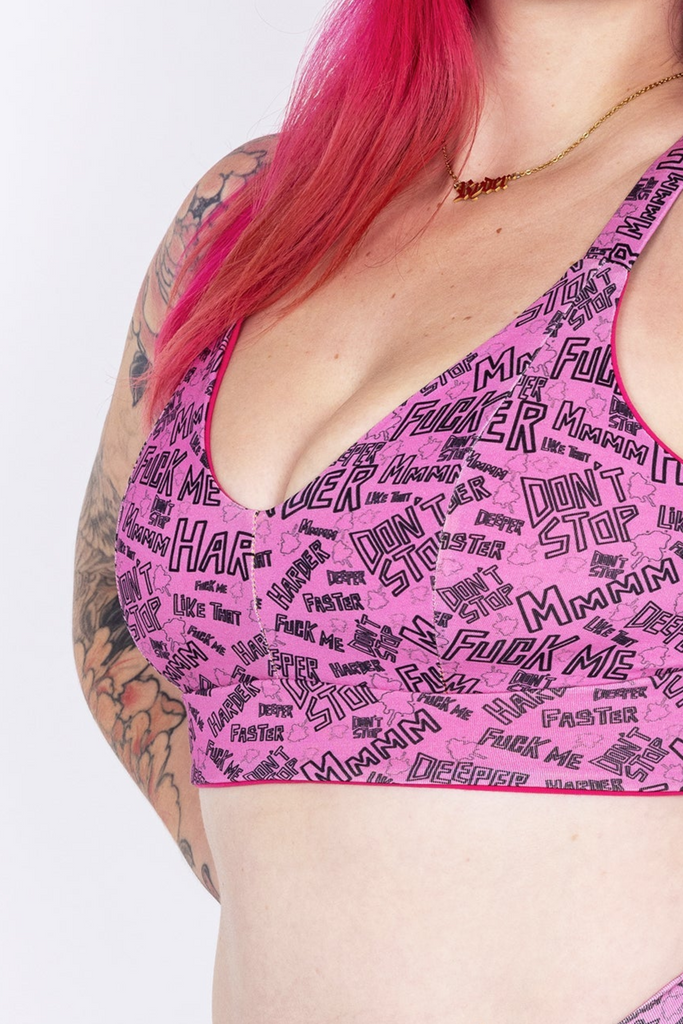 Bold sex-positive graphic bra – organic cotton gender inclusive fit