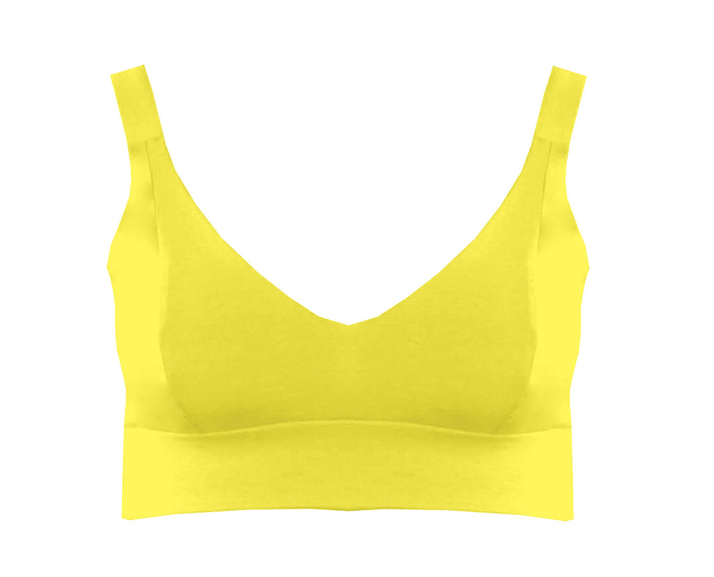 Bright yellow bra handmade in Scotland – sensory-friendly gender inclusive fit