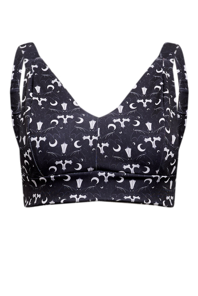 Gothic bats wireless swim bra – handmade bikini top for F to O cup sizes