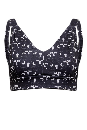 Gothic bats wireless swim bra – handmade bikini top for F to O cup sizes