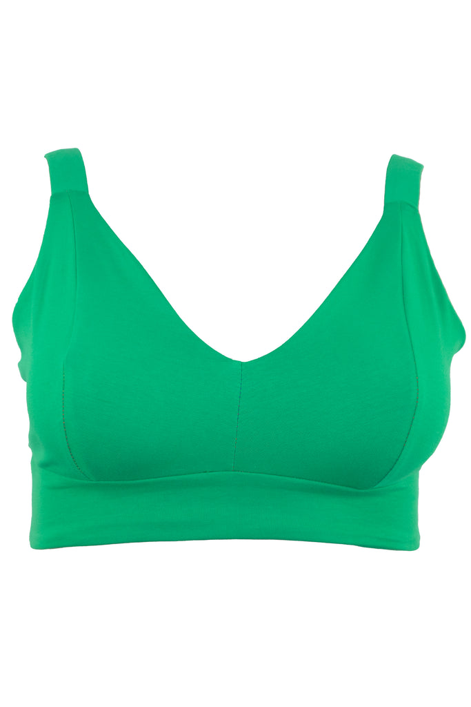 Green organic cotton gender inclusive bra – handmade in Scotland