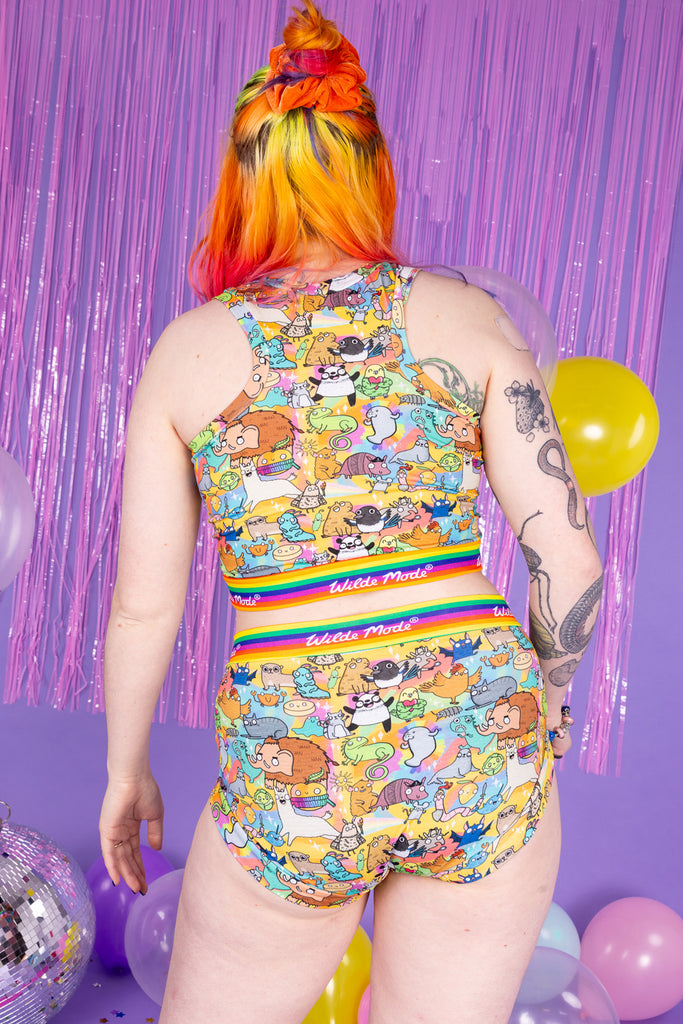 Organic cotton briefs with fun hand-drawn creatures and colourful design