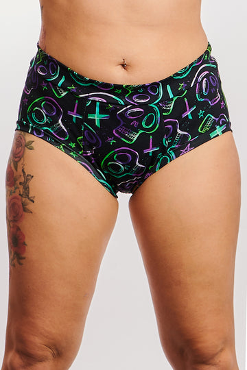 Corpse Bride inspired underwear in purple and green, handmade by Wilde Mode