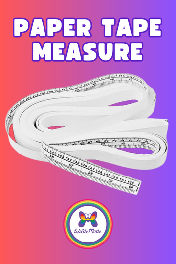 A paper tape measure shown in front of a purple and pink background with Wilde Mode logo 