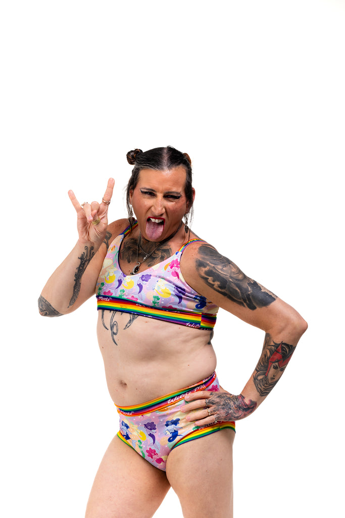 Wilde Mode x Laura Gould comfort top with pastel merfolk print for Pride 2025 – inclusive, soft, and handmade

