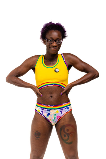 Wilde Mode organic cotton briefs with pastel merfolk pattern for Pride 2025 – artwork by Laura Gould

