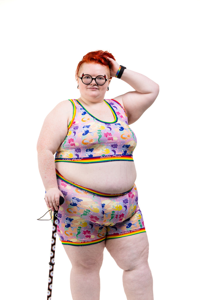 Gender inclusive boxers with pastel merpeople pattern by Laura Gould – Pride 2025 Wilde Mode exclusive

