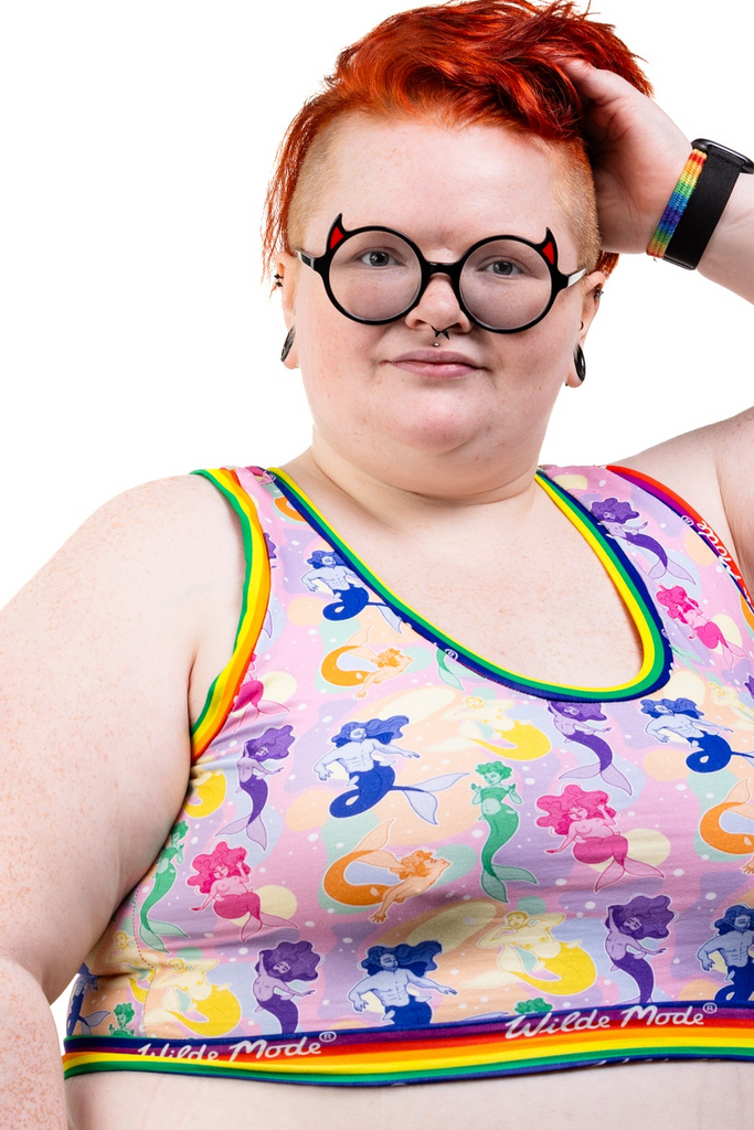Wilde Mode x Laura Gould comfort top with pastel merfolk print for Pride 2025 – inclusive, soft, and handmade