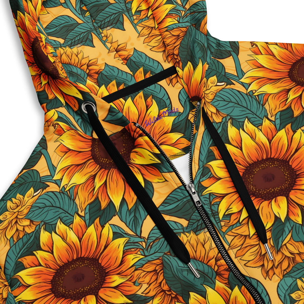 close up of sunflower zip hoodie