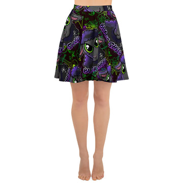 Black sheep print skater skirt with stretchy waistband – gender inclusive and made from recycled polyester

