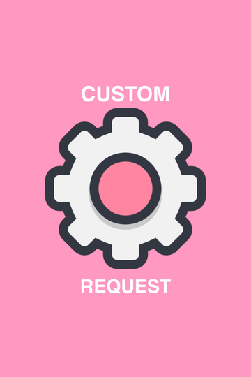 a pink background with an illustration of a cog wheel on the front and 'custom request' written in white letters. 