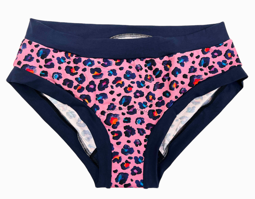 Period pants with pink leopard print